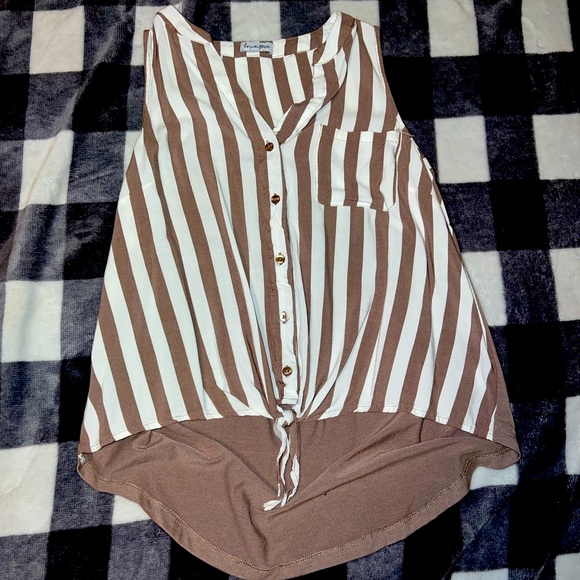 tan and white striped tank top blouse - Picture 1 of 2
